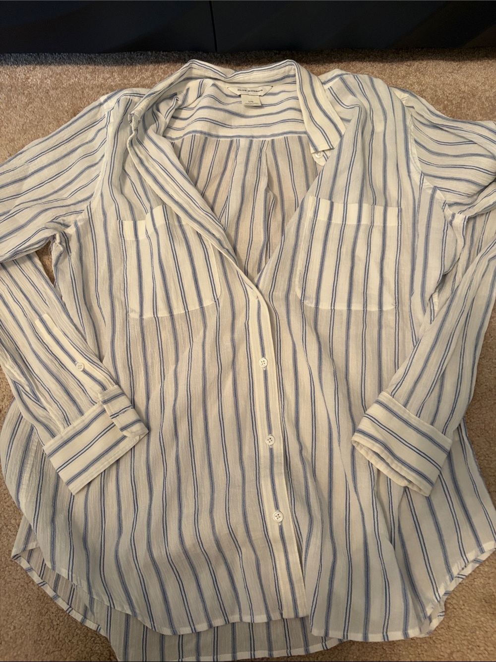 Club Monaco White and Light Blue Striped Button-Down Shirt Size L